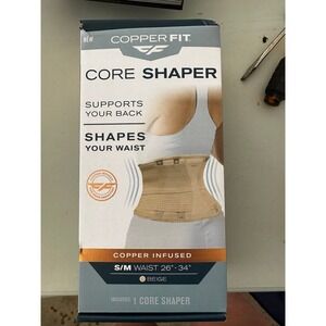 Copper Fit Core Shaper Back Support Waist Trainer Beige S/M 26-34 Inch Waist